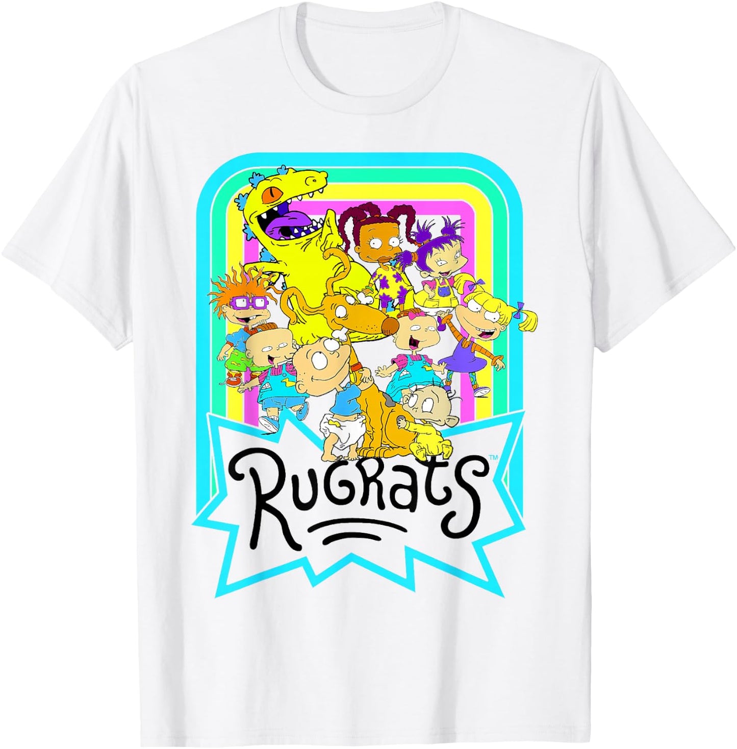 Nickelodeon Rugrats Neon Rainbow Reptar and Friends Small T-Shirt - T-Shirt | White