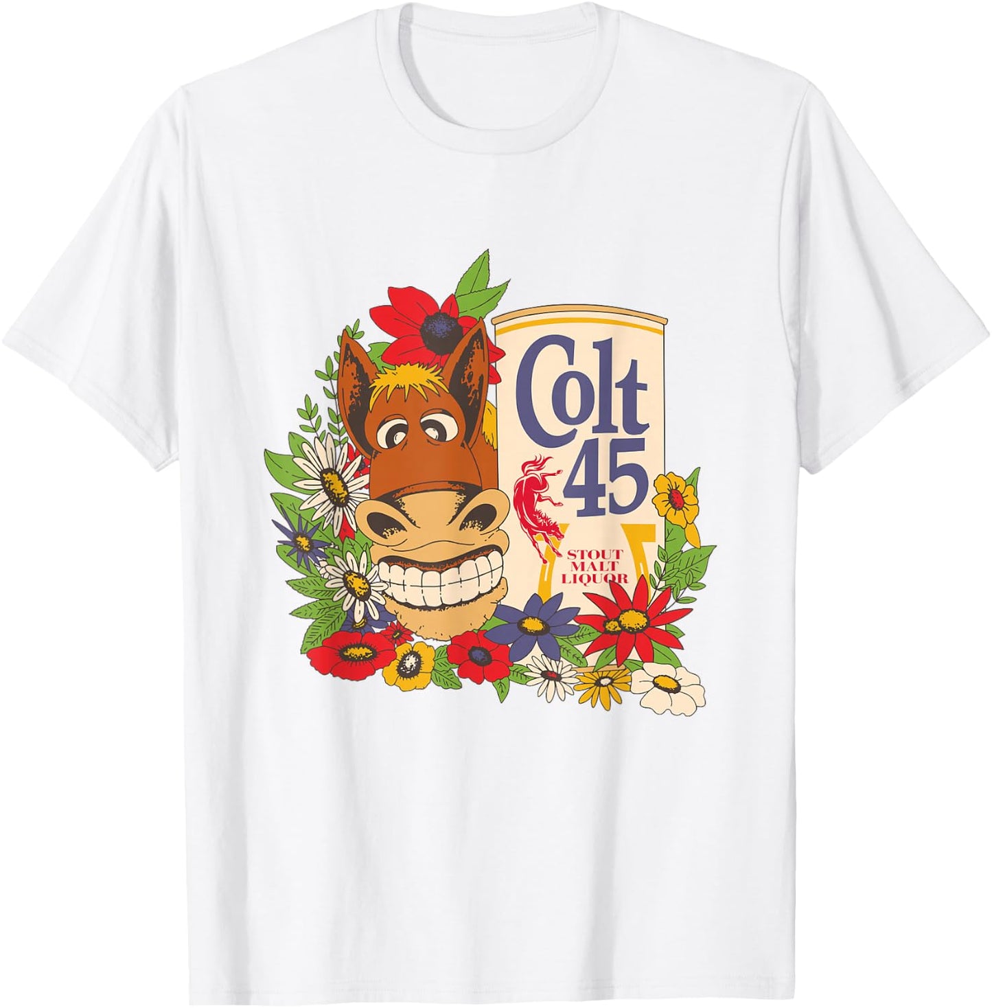 Licensed Vintage Colt 45 Beer Donkey Floral T-Shirt - T-Shirt | White
