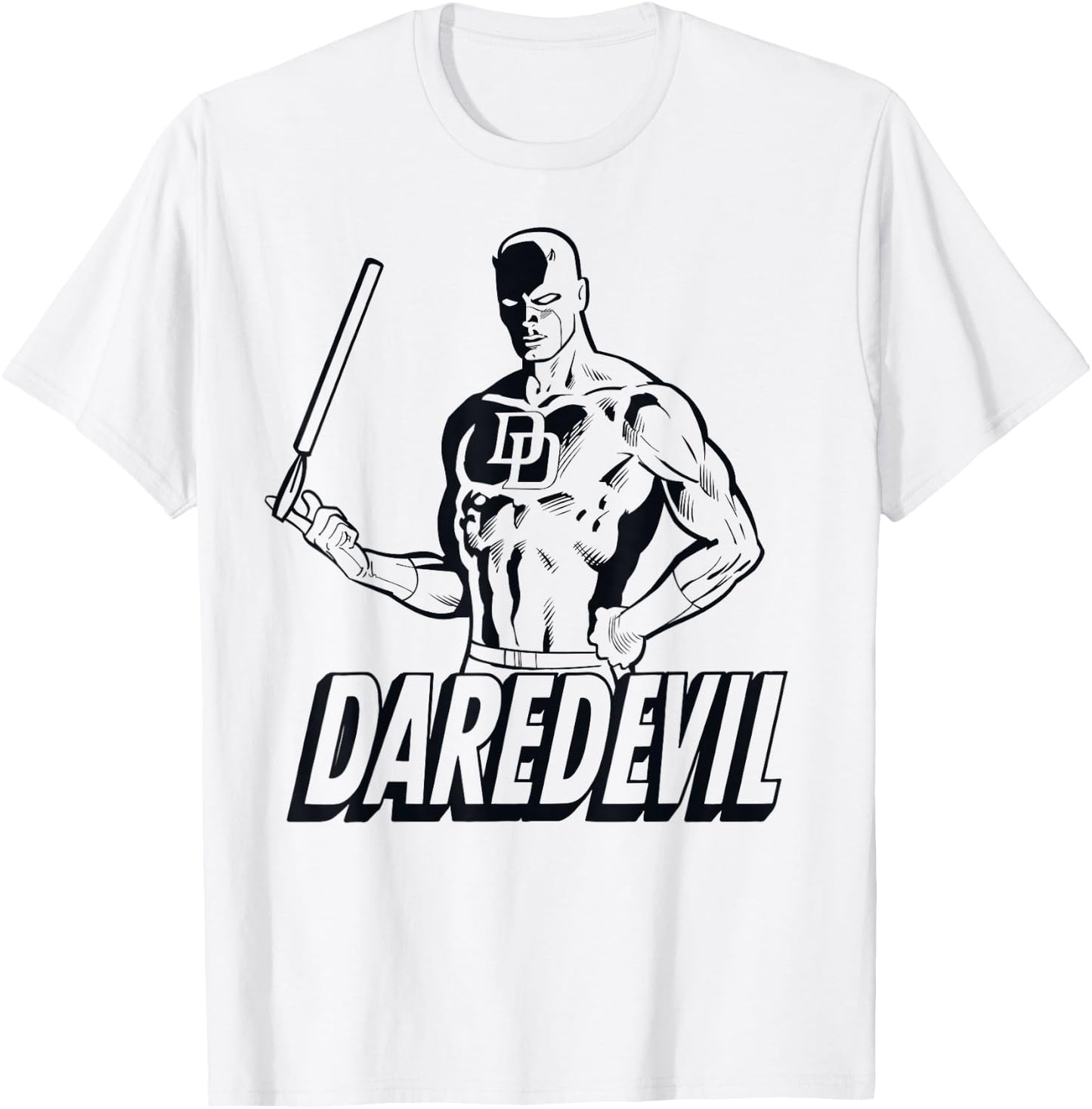 Marvel Daredevil Classic Retro Tonal LineArt Graphic T-Shirt - T-Shirt | White