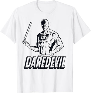Marvel Daredevil Classic Retro Tonal LineArt Graphic T-Shirt - T-Shirt | White
