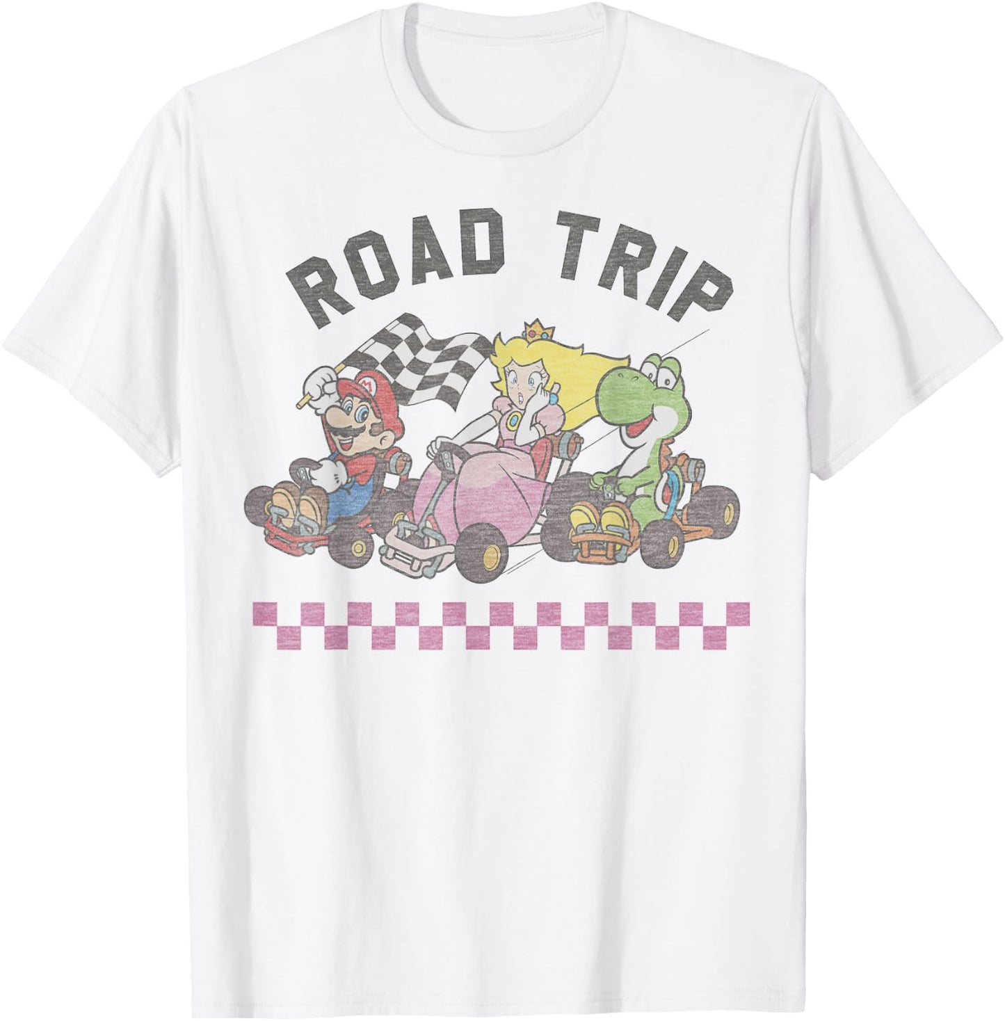 Mario Kart Road Trip Mario Peach Yoshi Trio Vintage T-Shirt - T-Shirt | White