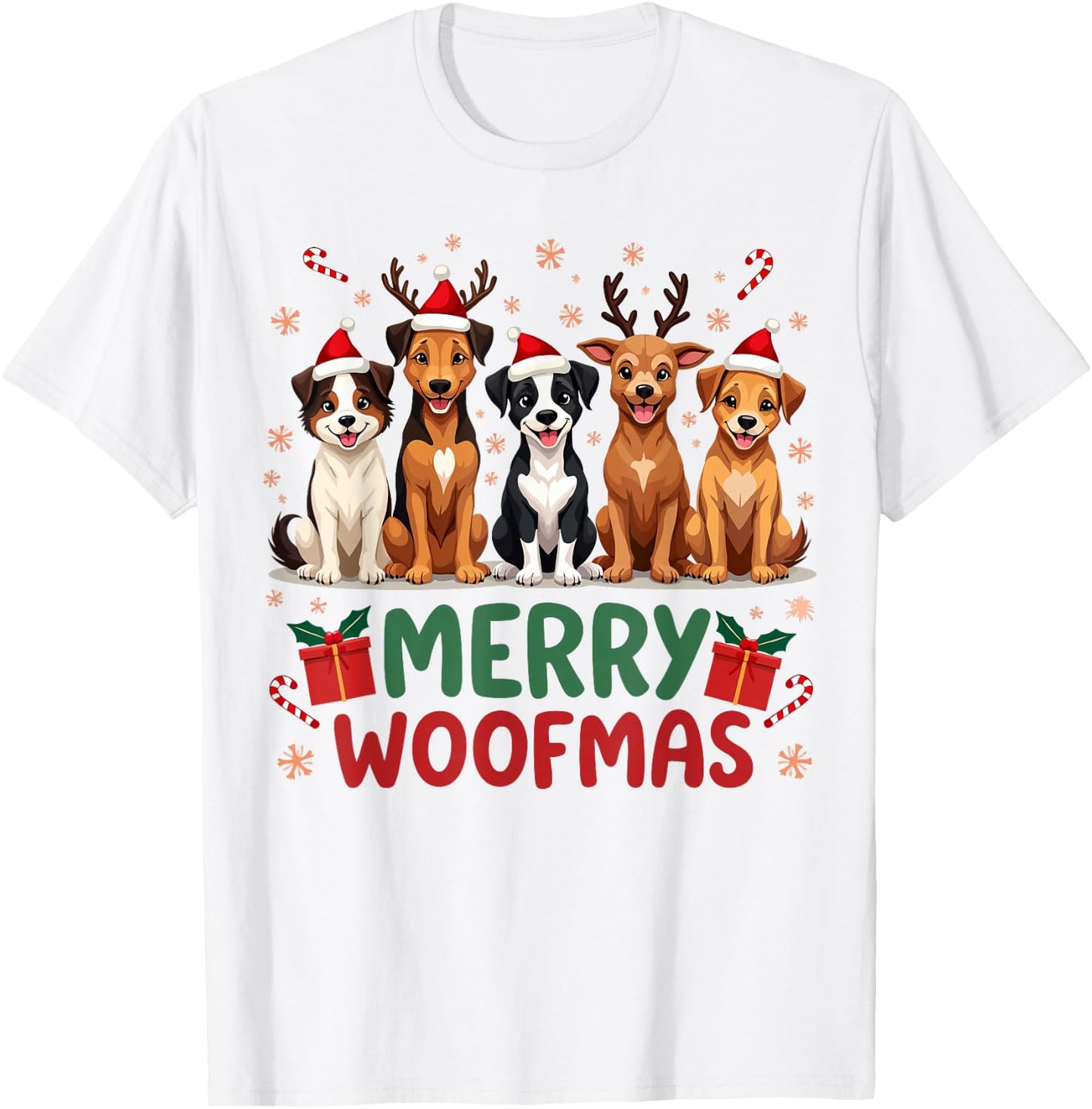 Merry Woofmas Cute Christmas Dog Mom Funny Holiday T-Shirt - T-Shirt | White