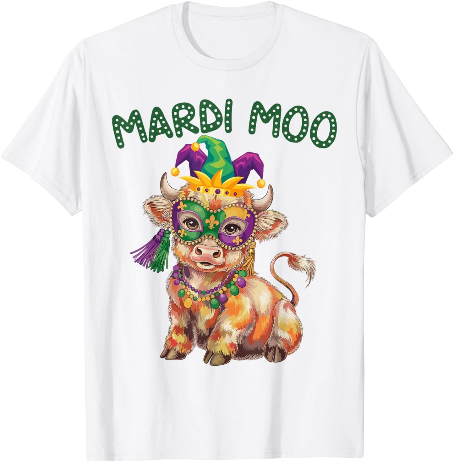 Mardi Moo Highland Cow Mardi Gras Cowboy Western Fat Tuesday T-Shirt - T-Shirt | White