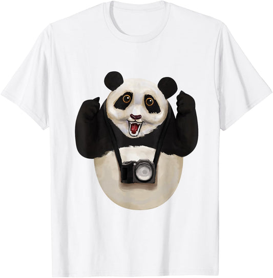 Panda Bear Photographer Photography Day - Camera T-Shirt - T-Shirt | White