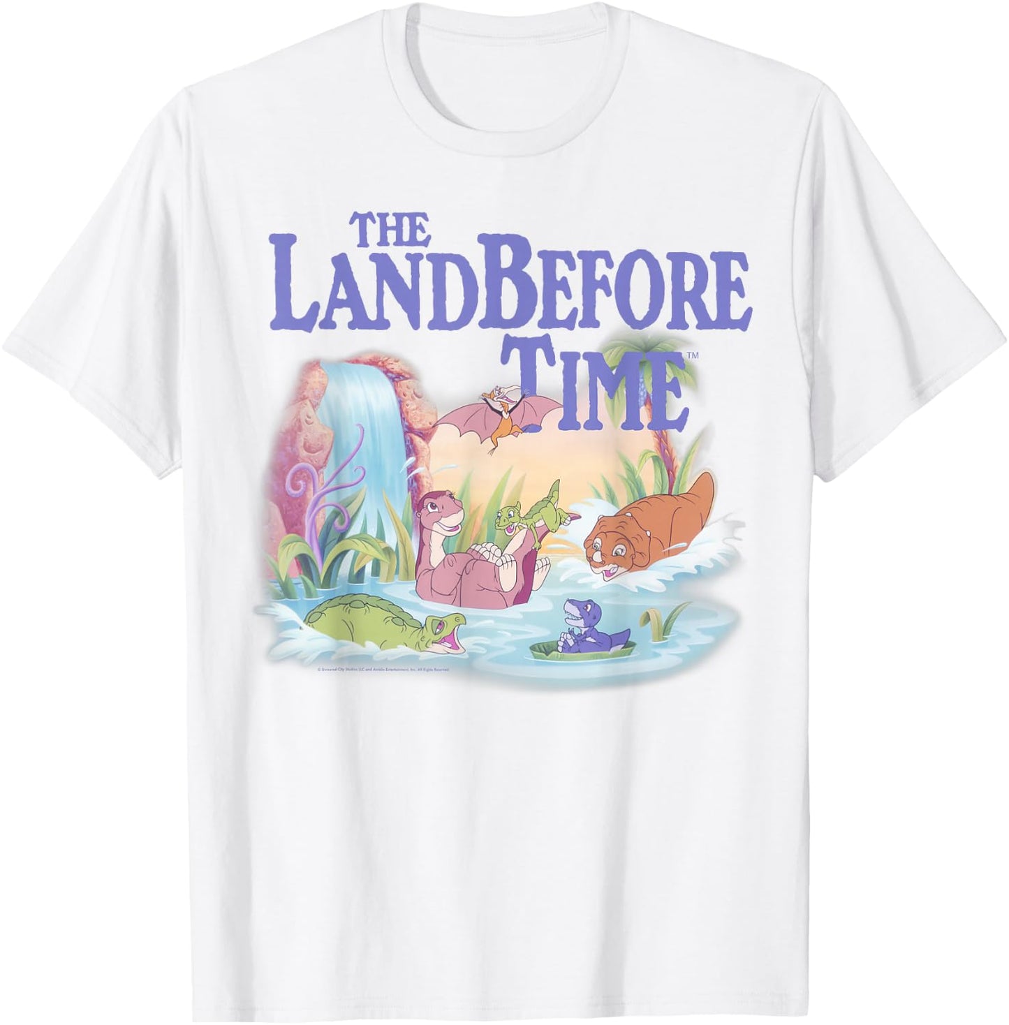 Land Before Time Pastel Dinosaur Friends Splashing Around Small T-Shirt - T-Shirt | White