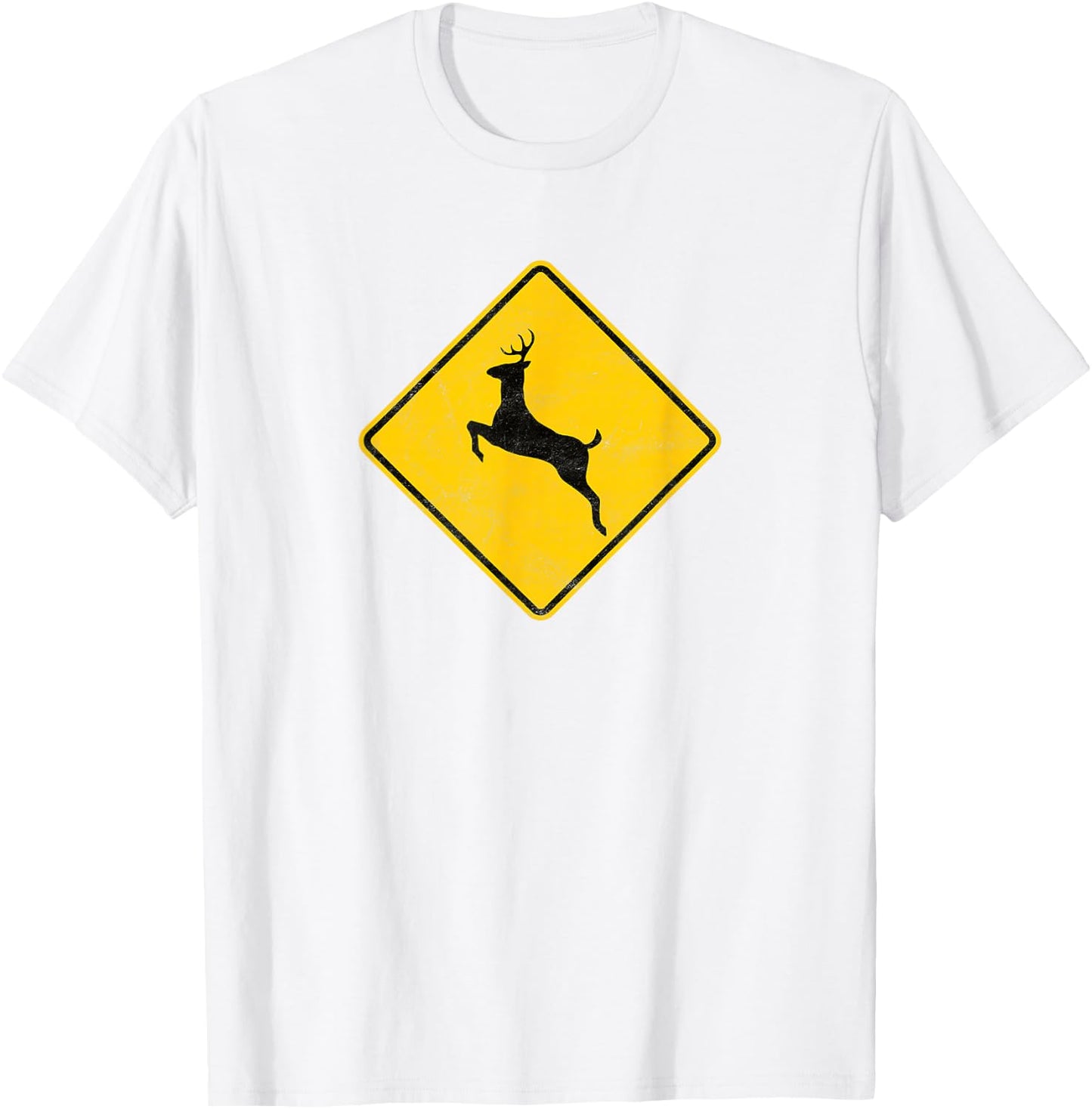 Retro Deer Crossing Vintage Hipster Sign T-Shirt - T-Shirt | White