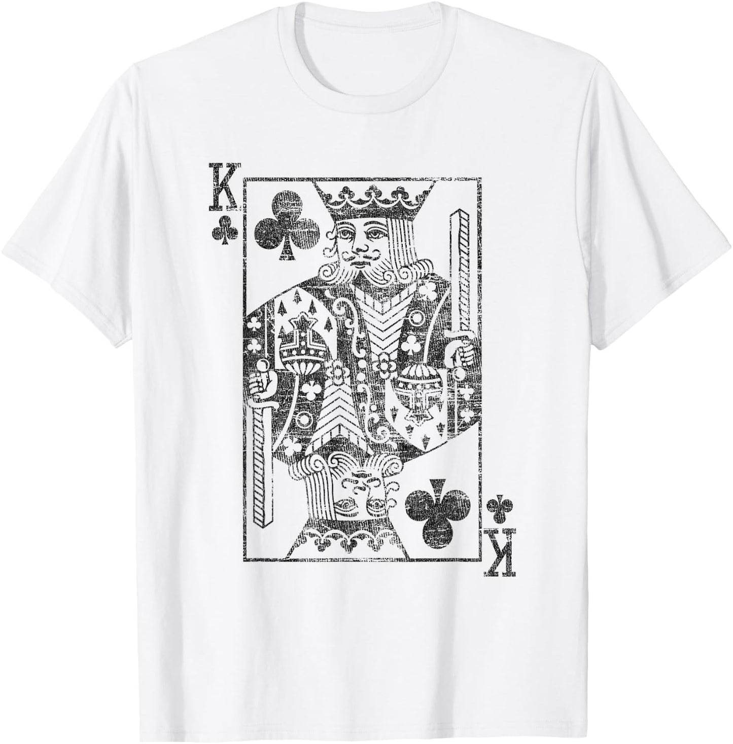 King of Clubs Playing Cards Costume Poker Distressed T-Shirt - T-Shirt | White