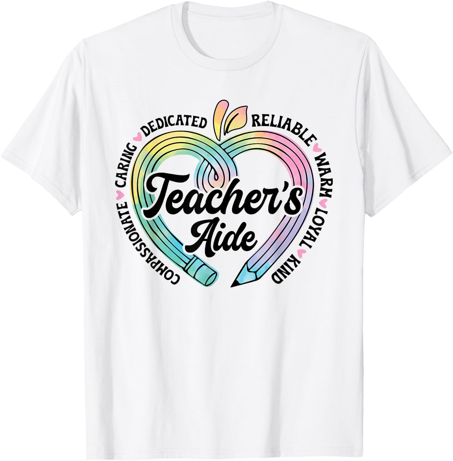 Teacher's Aide Cute Apple Heart Back To First Day Of School T-Shirt - T-Shirt | White