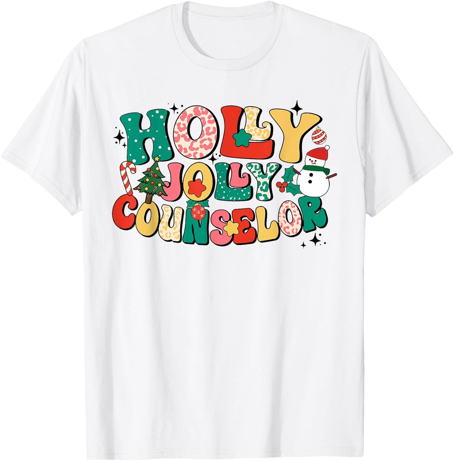 Groovy Holly Xmas Jolly Counselor Merry Christmas Vibes Xmas T-Shirt - T-Shirt | White