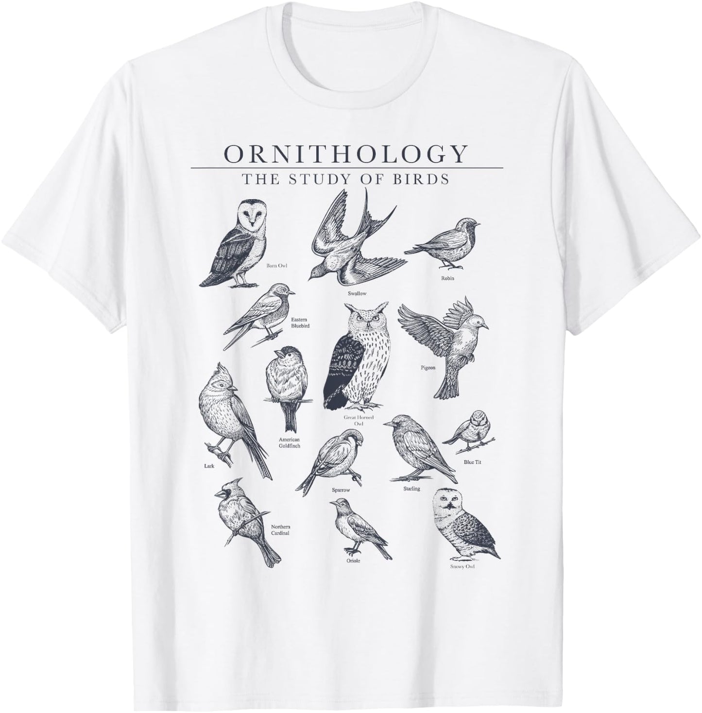 Ornithology The Study Of Birds Sketch T-Shirt - T-Shirt | White