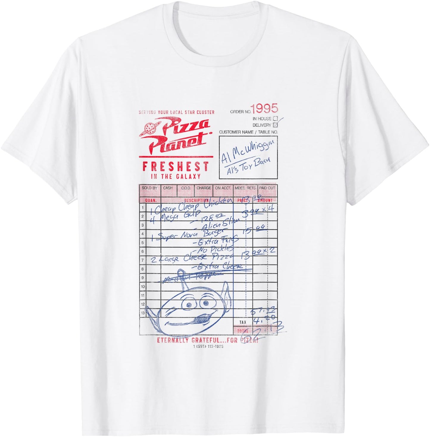 Disney Pixar Toy Story Pizza Planet Order 1995 Vintage Logo T-Shirt - T-Shirt | White