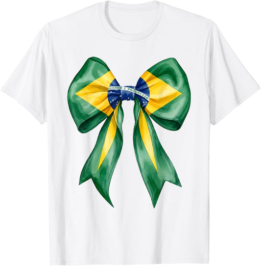 Brazilian Girl Coquette Bow Brasil Brazil Flag Brasileira T-Shirt - T-Shirt | White