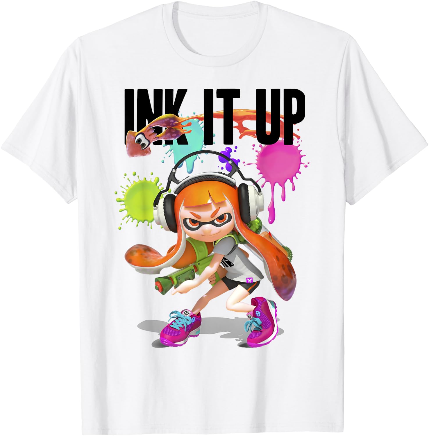 Splatoon Ink It Up Squid Inkling Splatter Poster T-Shirt - T-Shirt | White