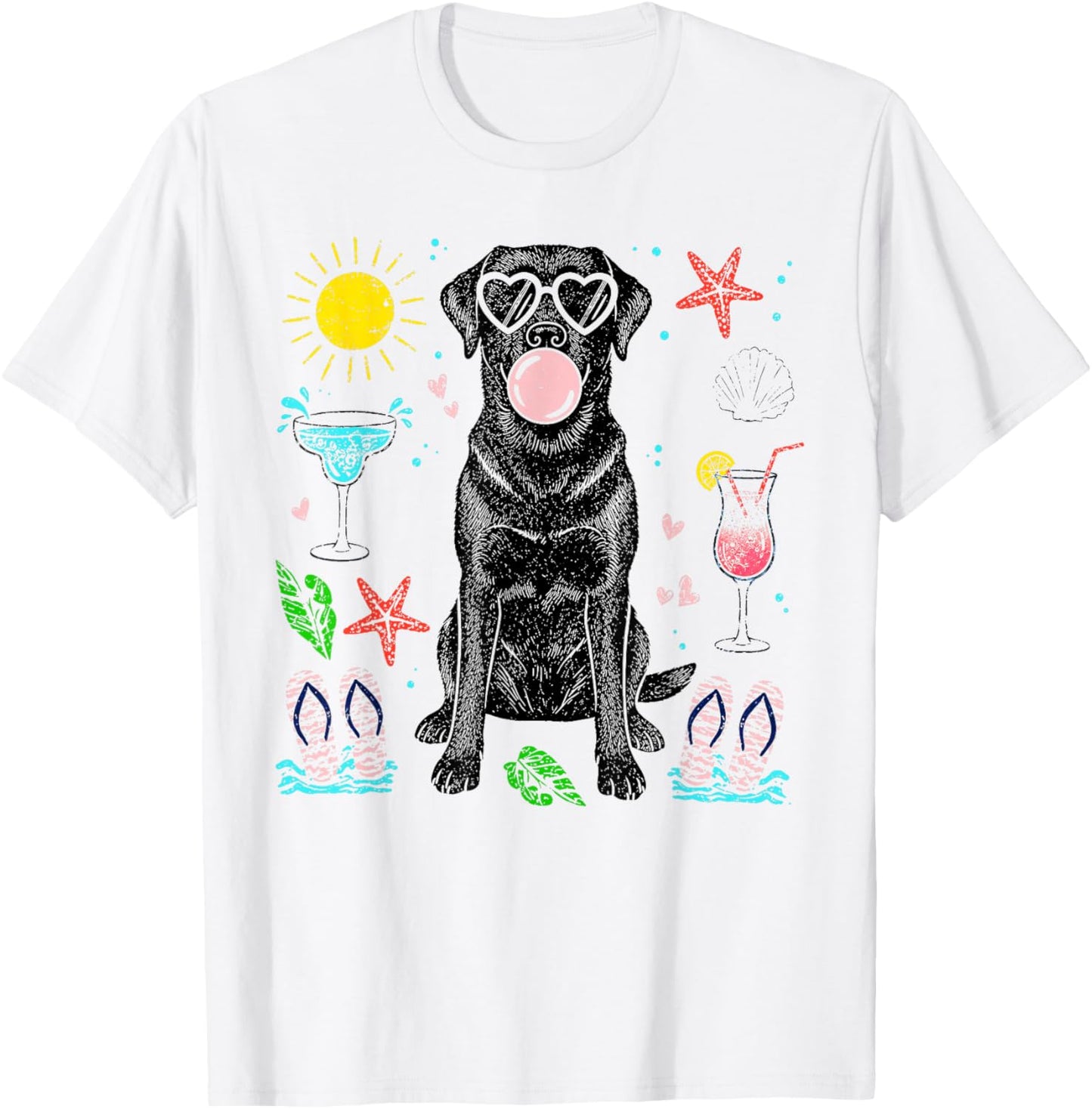 Black Labrador Summer Vibes Beach Sunglasses Bubblegum Dog T-Shirt - T-Shirt | White