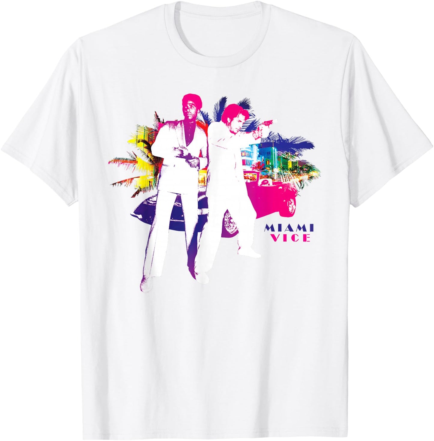 Miami Vice Crockett & Tubbs in Action T-Shirt - T-Shirt | White