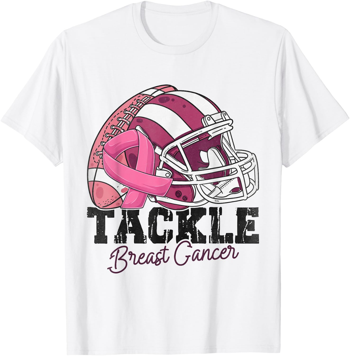 Tackle Football Pink Ribbon Breast Cancer Awareness Women T-Shirt - T-Shirt | White