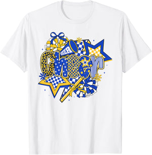 Coquette Cheer Bow Cheerleader Cheerleading Blue & Yellow T-Shirt - T-Shirt | White