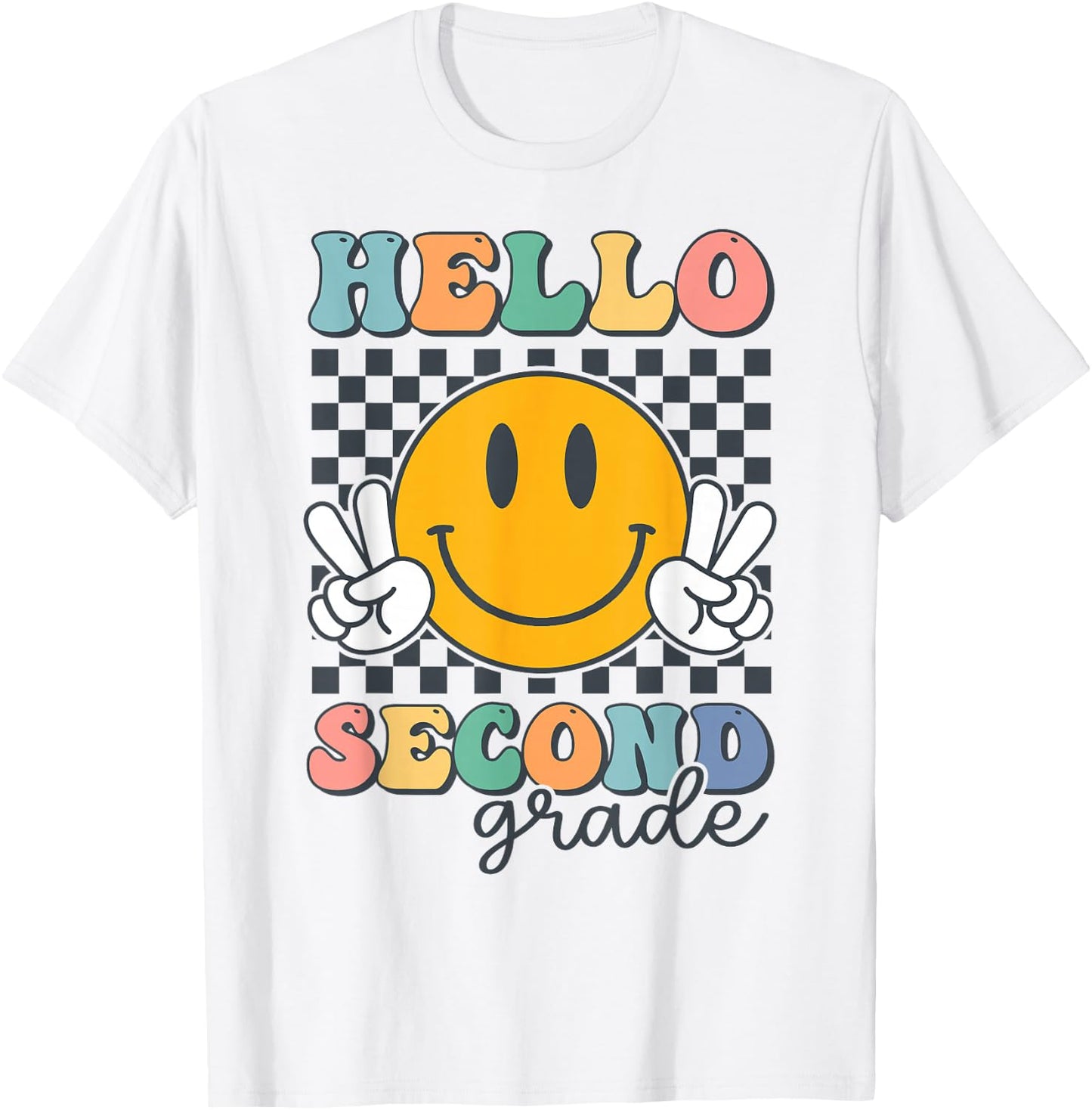 Hello Second Grade Retro Smile Team 2nd Grade Back to School T-Shirt - T-Shirt | White