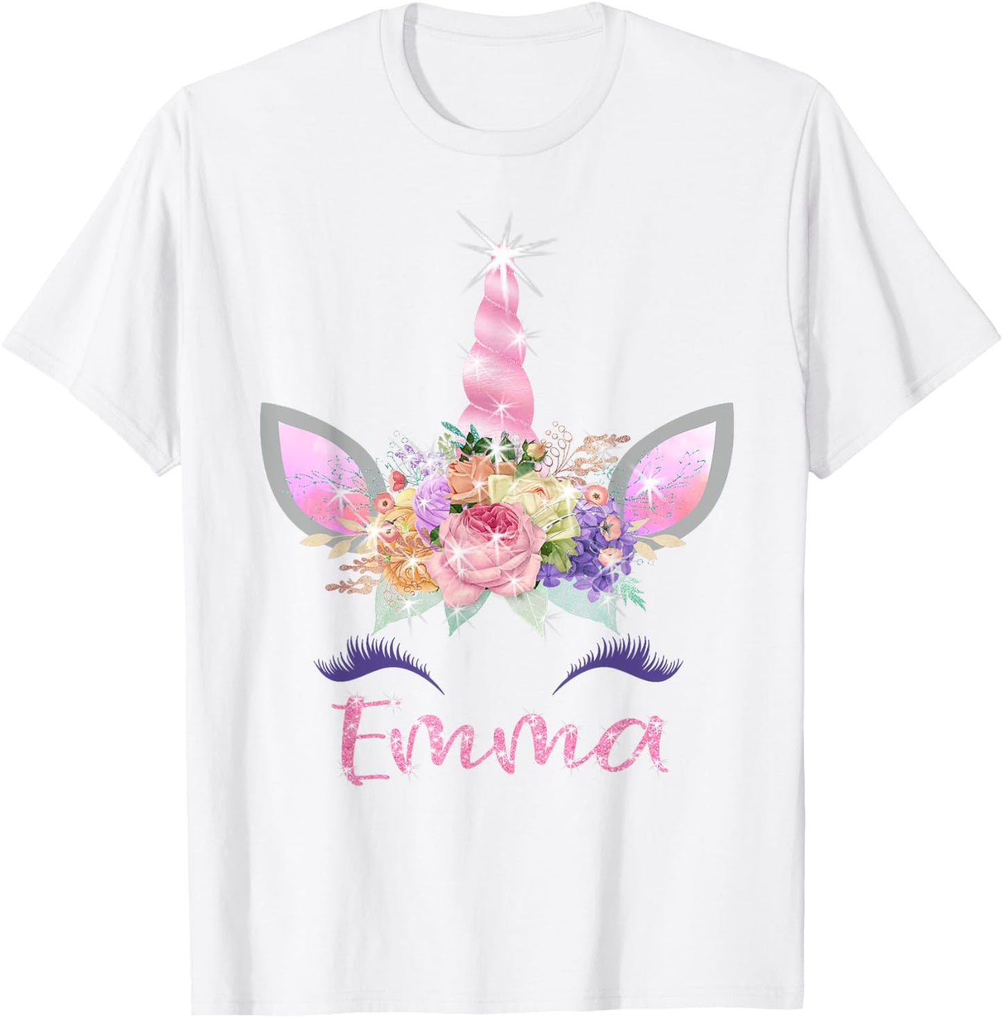 Emma: Unicorn Shirts for Girls with Name T-Shirt - T-Shirt | White