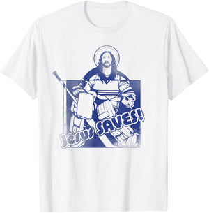 Jesus Saves Funny Hockey Adult T Shirt T-Shirt - T-Shirt | White