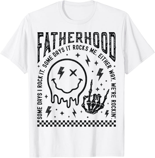 Fatherhood Rock Skeleton Dad Fathers Day Melting Smile Face T-Shirt - T-Shirt | White