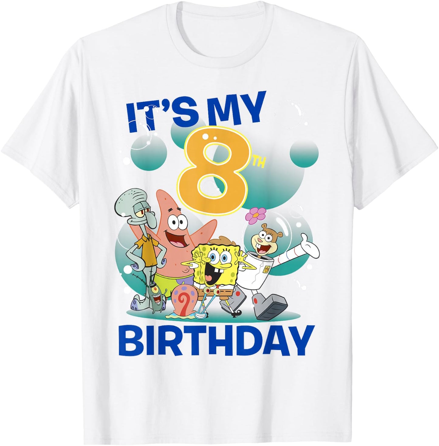Spongebob Squarepants It's My 8th Birthday Group Shot T-Shirt - T-Shirt | White
