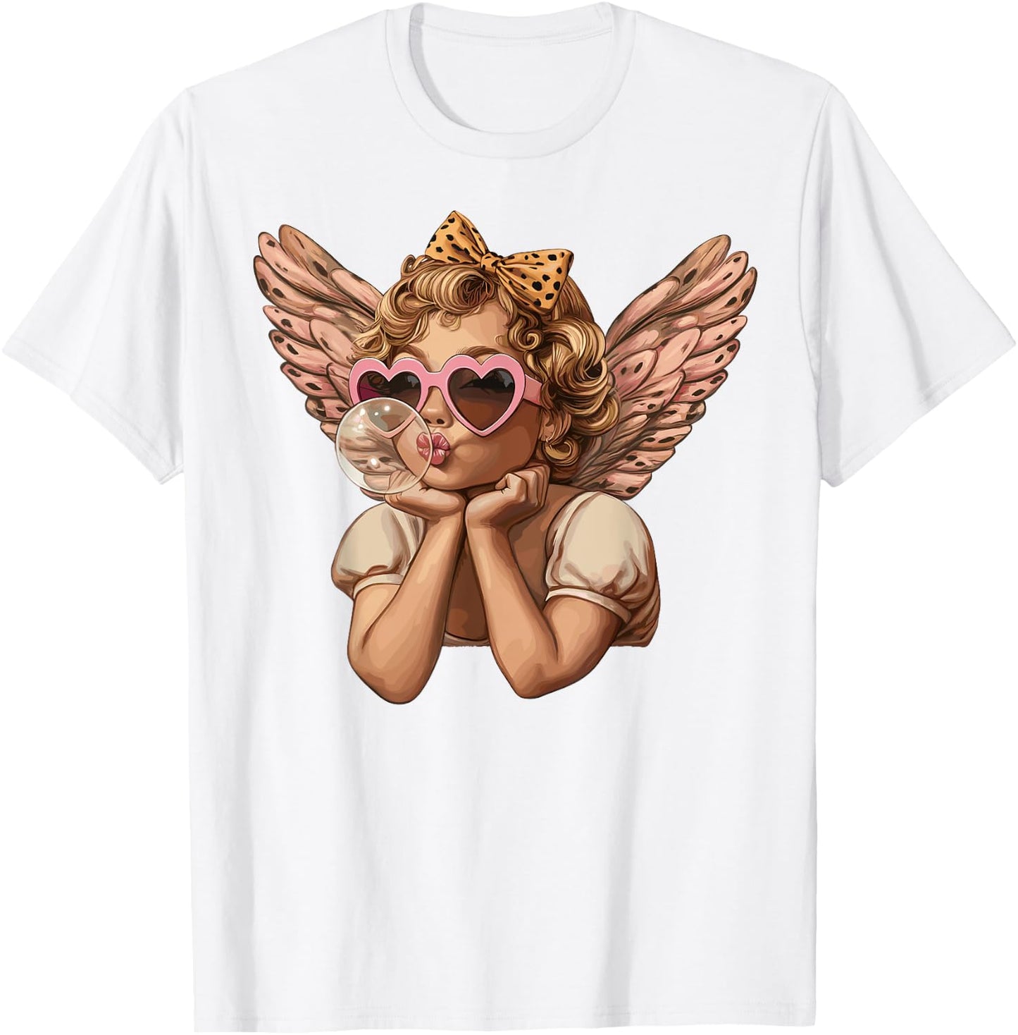 Cupid Blowing Bubble Heart Sunglasses Leopard Valentines Day T-Shirt - T-Shirt | White