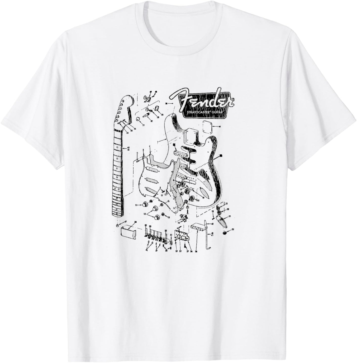 Fender Stratocaster Breakdown Schematics T-Shirt - T-Shirt | White