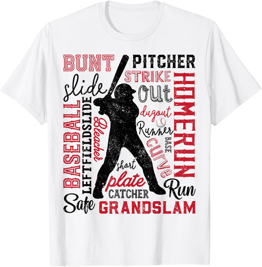 Baseball Typography Word Art Boys Men Vintage Player Batter T-Shirt - T-Shirt | White