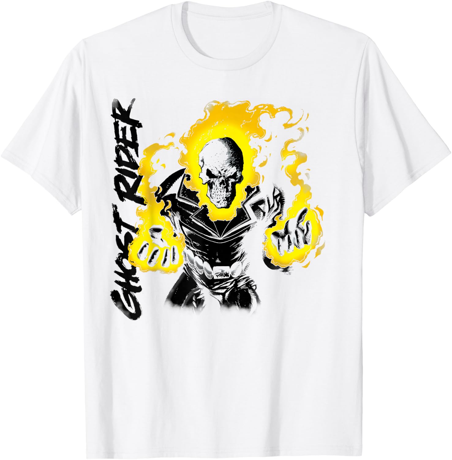 Marvel Ghost Rider Retro Skull Hands Aflame Graphic T-Shirt - T-Shirt | White