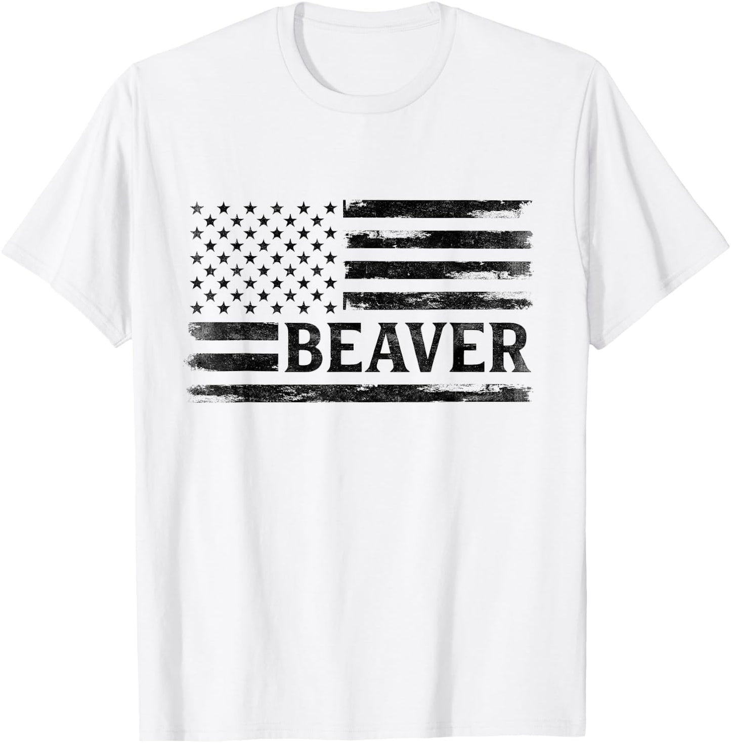 Beaver Black Vintage USA Flag Animal Lover T-Shirt - T-Shirt | White