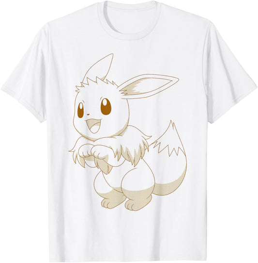Retro Outline Eevee Pokémon Style T-Shirt - T-Shirt | White