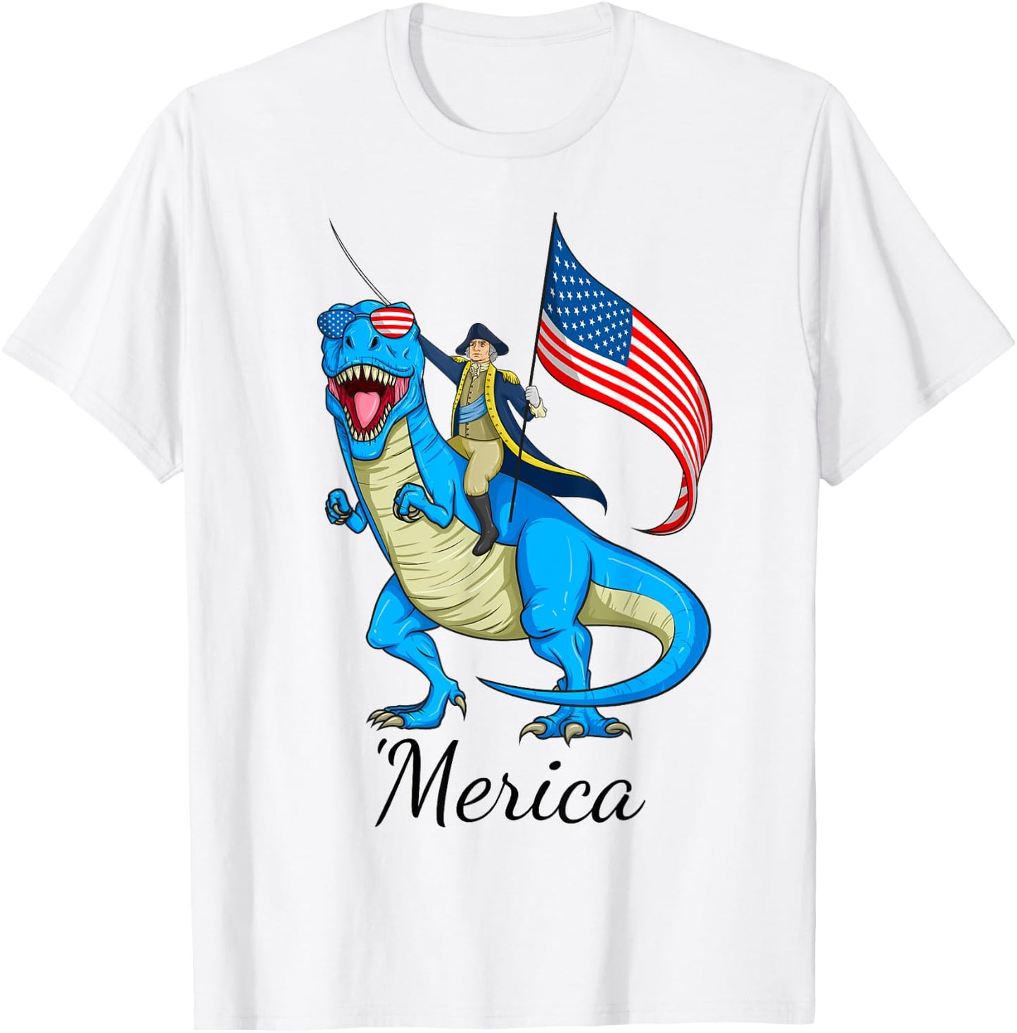 Merica Patriotic TRex Dinosaur George Washington 4th of July T-Shirt - T-Shirt | White