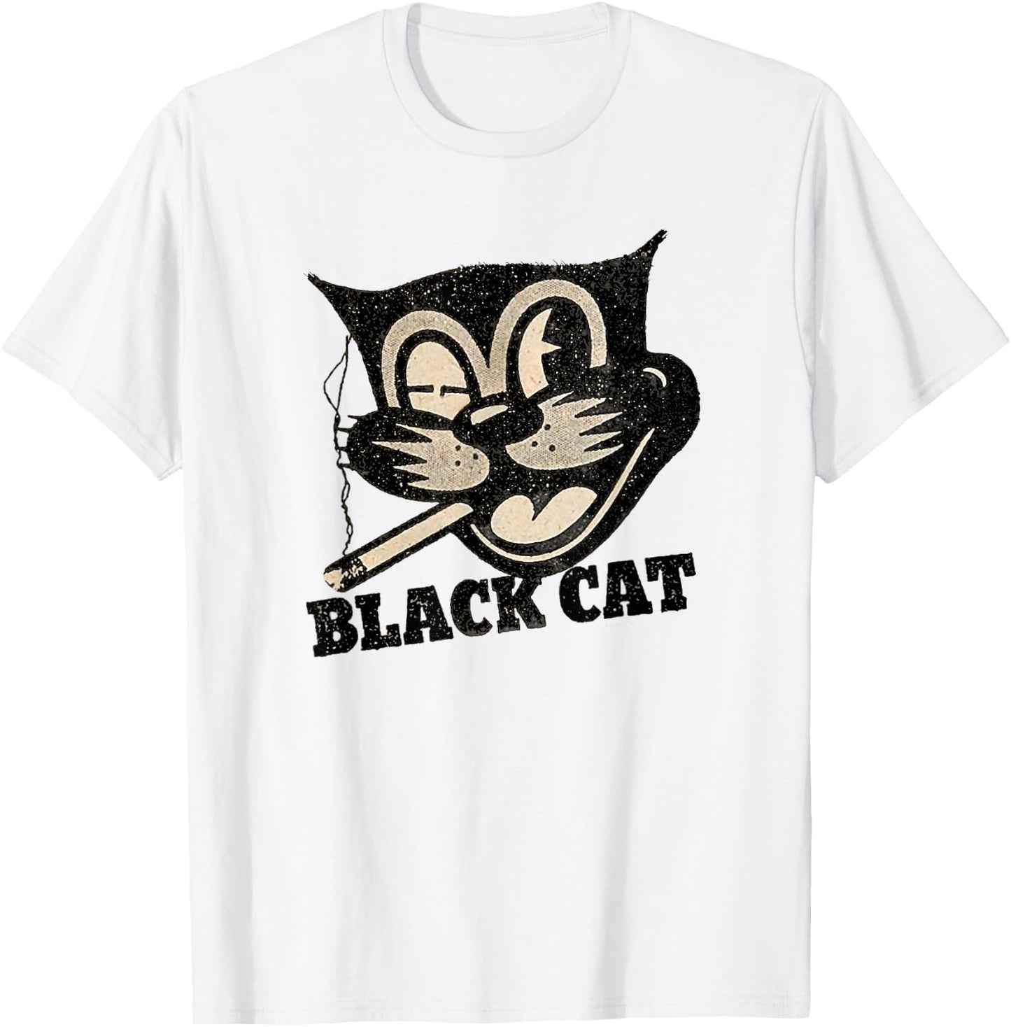 Vintage Retro Black Cat Smoking Halloween Gift T-Shirt - T-Shirt | White