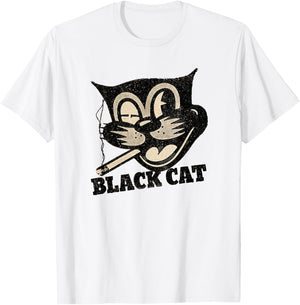 Vintage Retro Black Cat Smoking Halloween Gift T-Shirt - T-Shirt | White