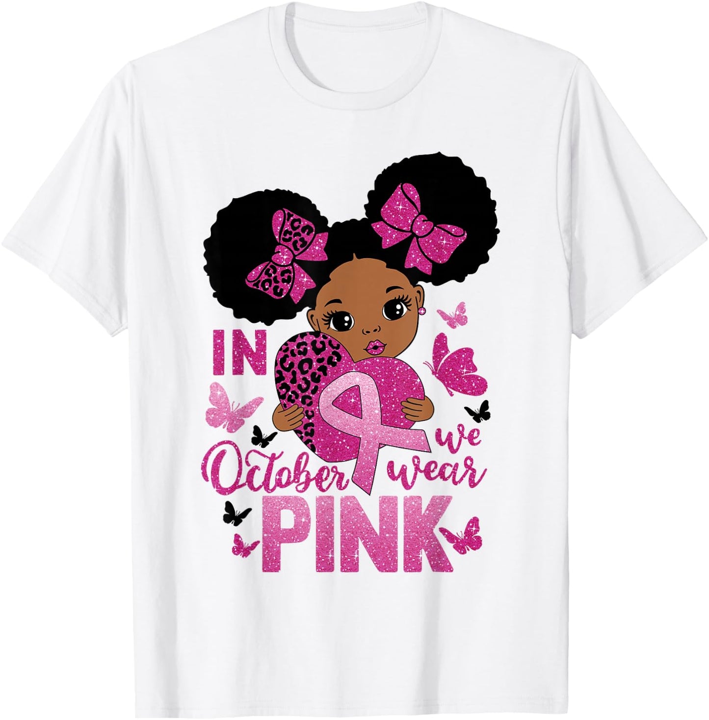 Messy Bun In October We Wear Pink Girls Toddlers T-Shirt - T-Shirt | White