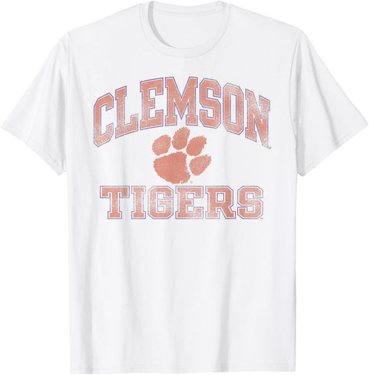 Clemson Tigers Vintage Worn Gray Officially Licensed T-Shirt - T-Shirt | White