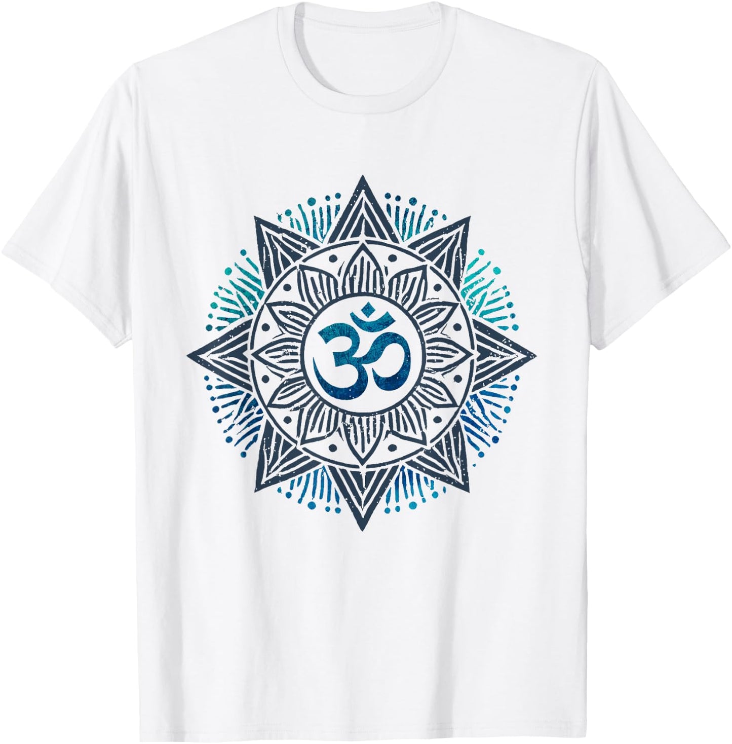 Distressed Om Mandala | Geometric Yoga Design for Meditation T-Shirt - T-Shirt | White