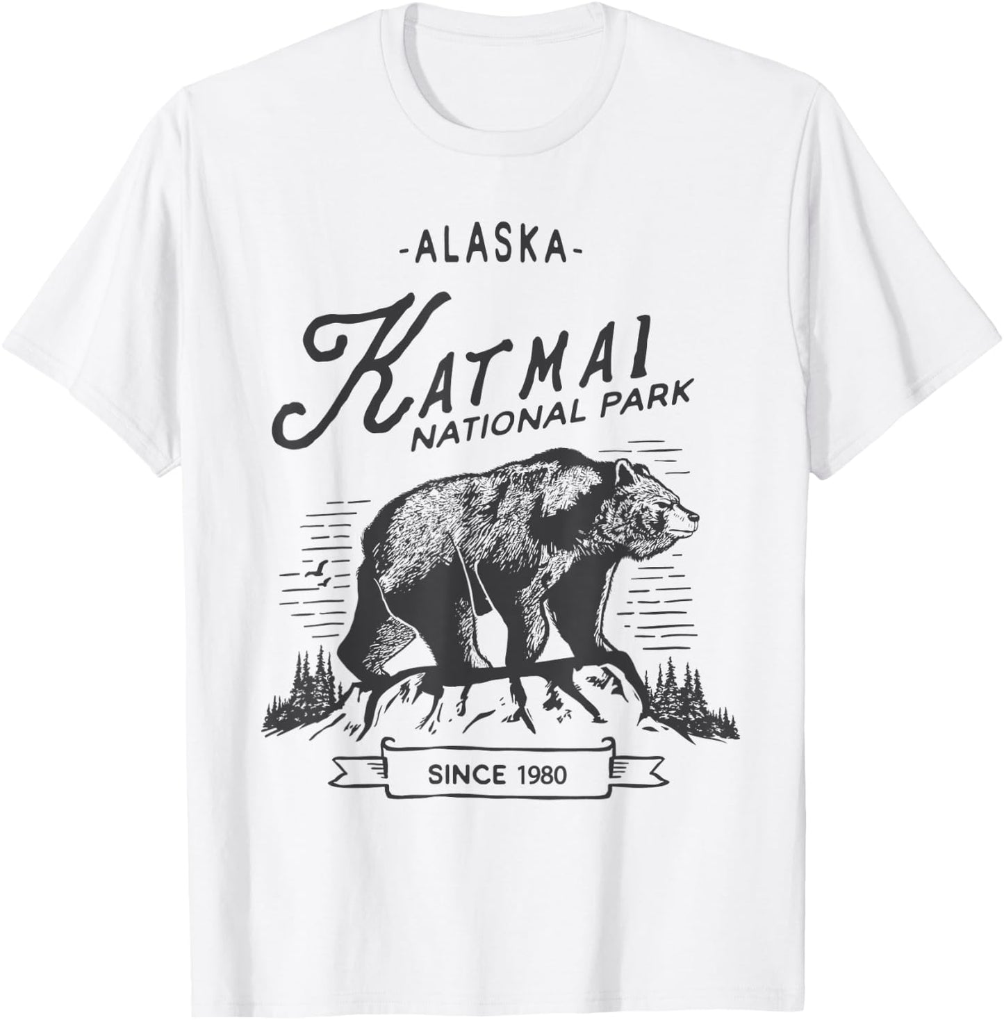 Vintage Katmai National Park T Shirt Retro Bear Alaska T-Shirt - T-Shirt | White