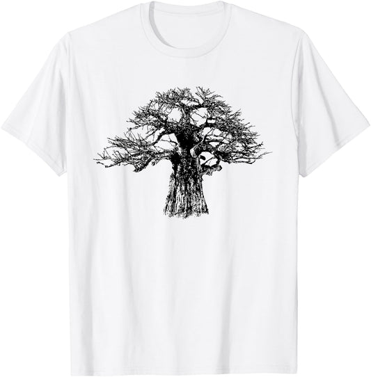Giant Baobab Tree in Bold Monochrome for Tree Lovers T-Shirt - T-Shirt | White