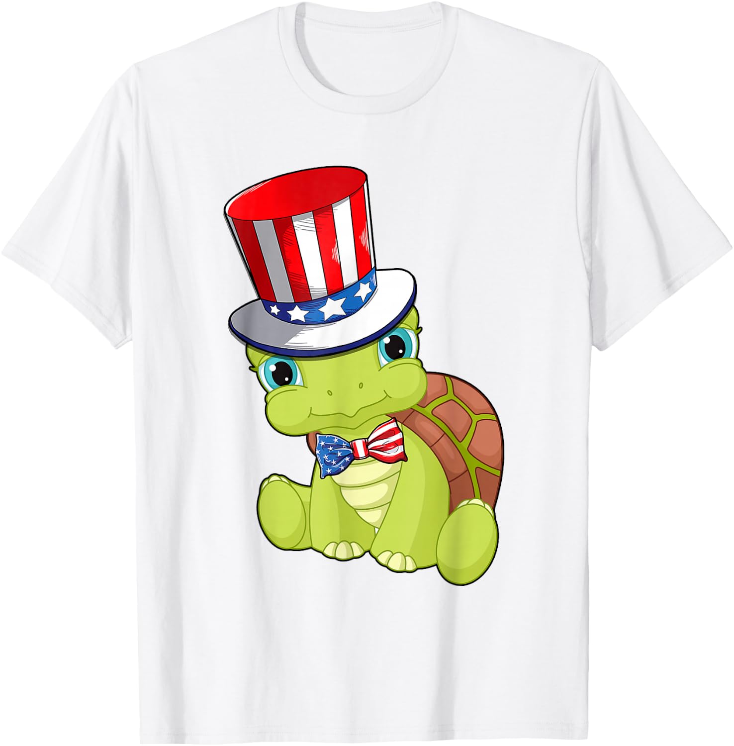 Turtle American Flag Hat Patriotic 4th Of July Shirt Gifts Women Kids Men T-Shirt - T-Shirt | White
