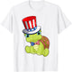 Turtle American Flag Hat Patriotic 4th Of July Shirt Gifts Women Kids Men T-Shirt - T-Shirt | White