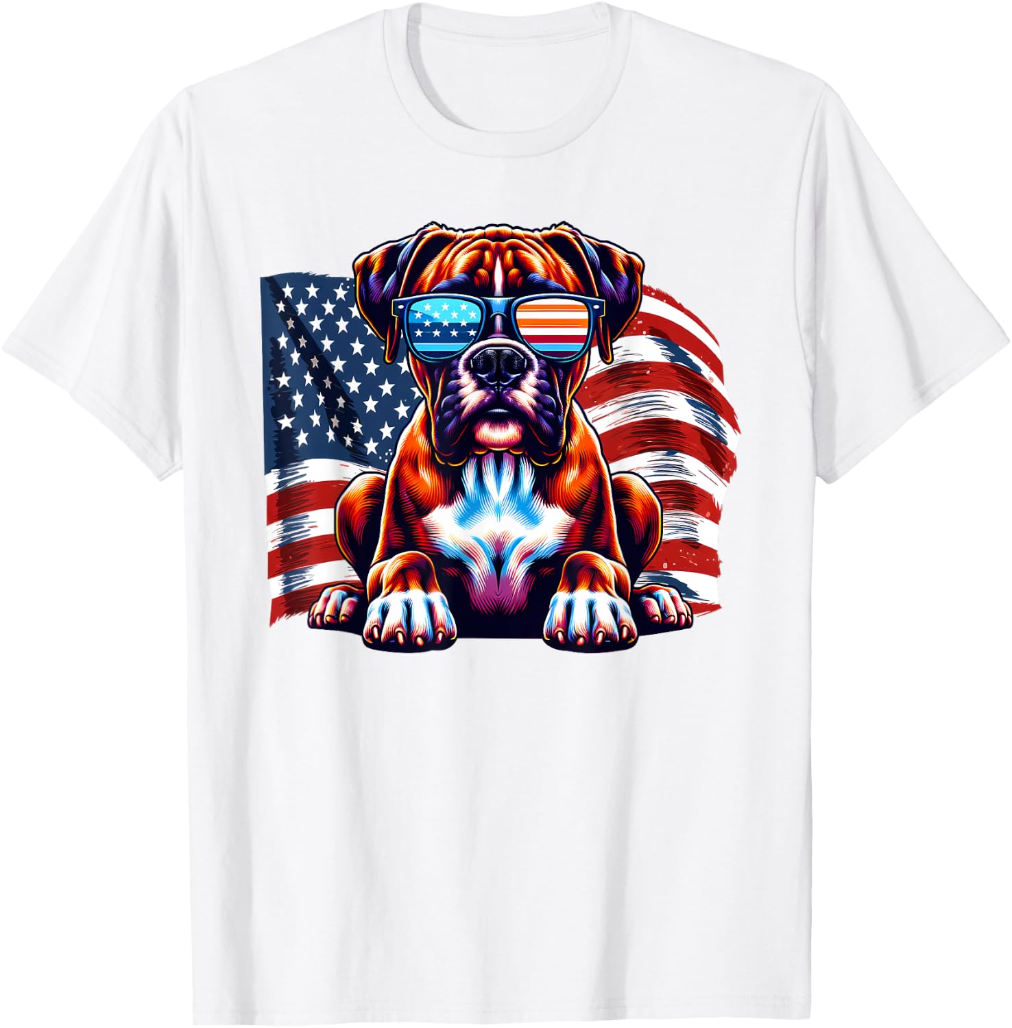 Boxer Lover American Flag Boxer Mom Dad Sunglasses Freedom T-Shirt - T-Shirt | White