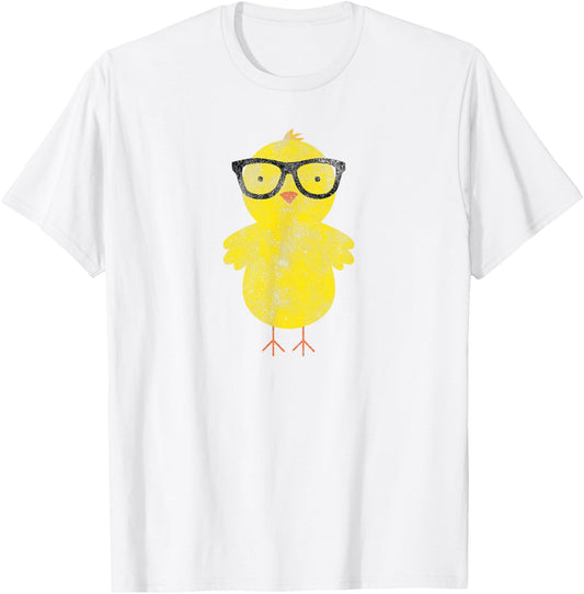 Baby Chick Easter - Nerd Glasses Hipster T-Shirt - T-Shirt | White