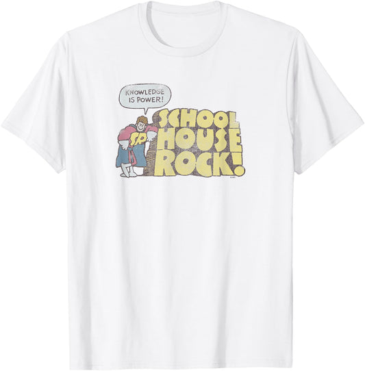 Schoolhouse Rock Knowledge Is Power Rocky with Logo Retro TV T-Shirt - T-Shirt | White