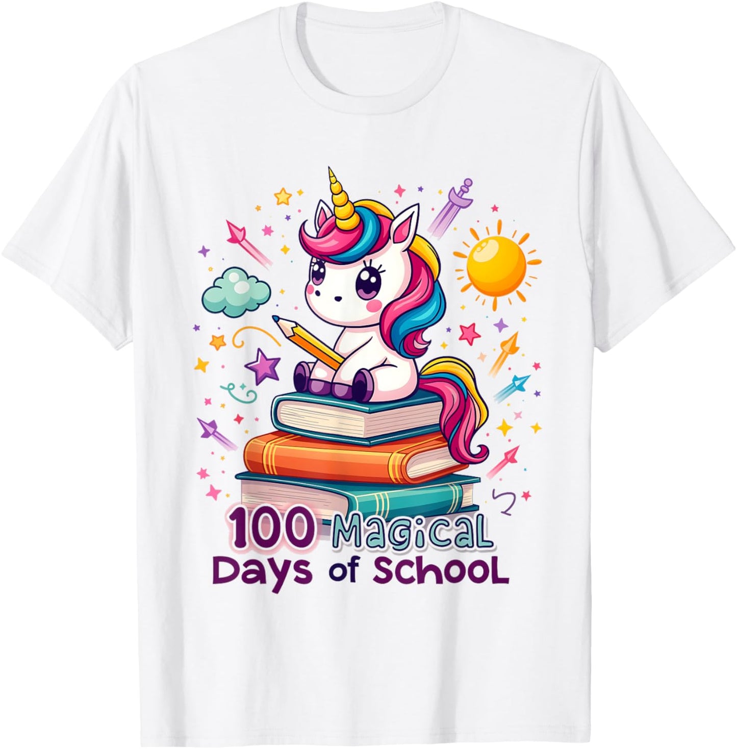 100 Magical Days of School Funny Unicorn Student Teacher T-Shirt - T-Shirt | White