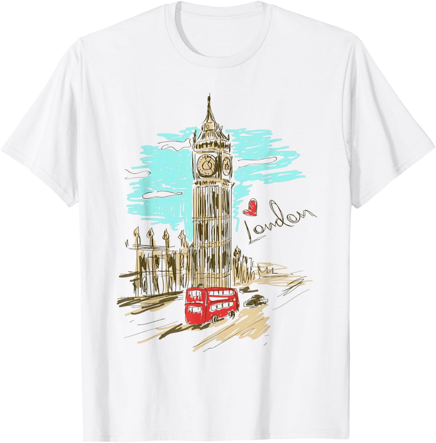 Big Ben Love London Hand Drawn Artwork Graphic T-Shirt - T-Shirt | White