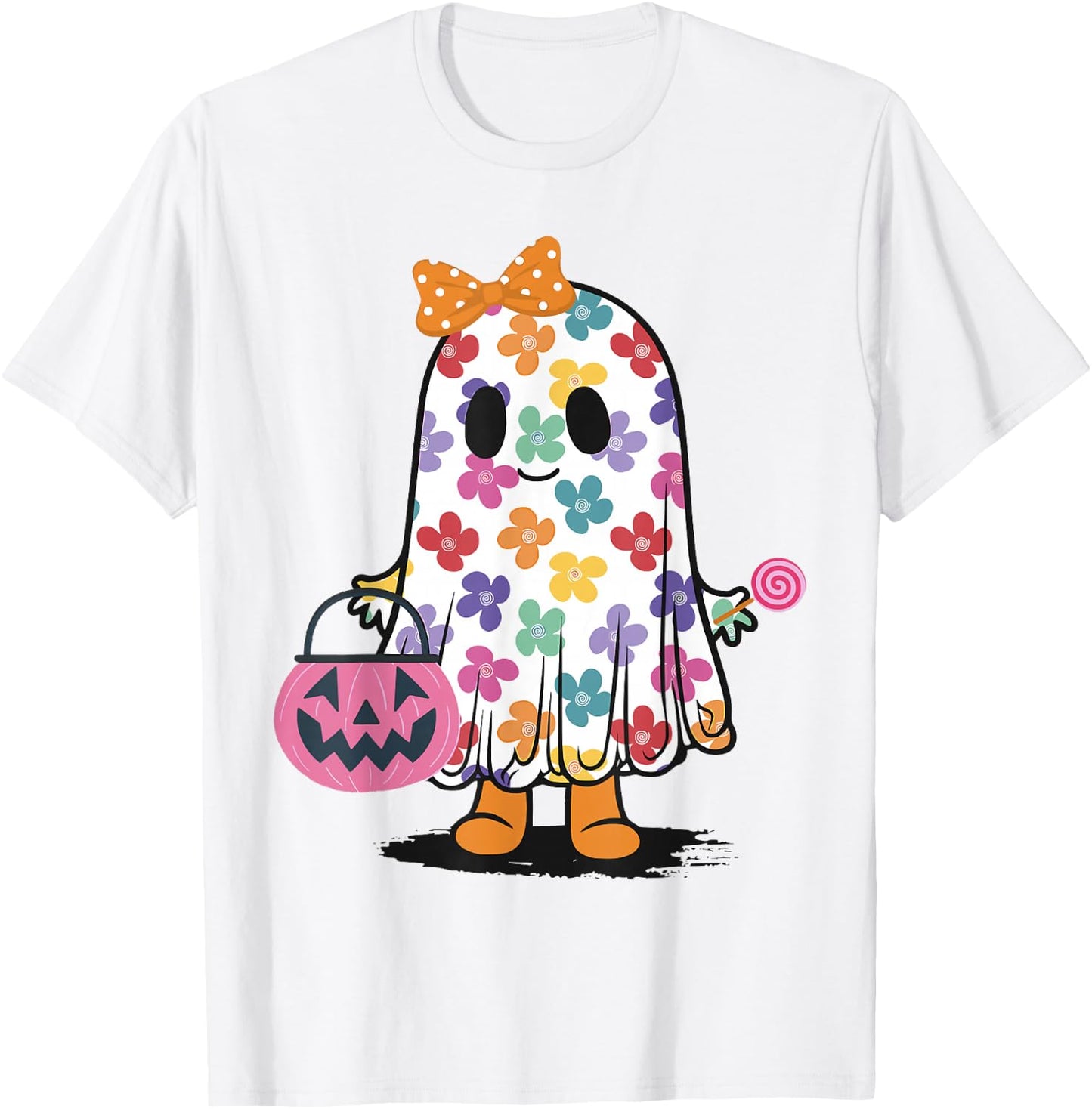 Cute Floral Ghost Trick or Treat Funny Halloween Costume Kid T-Shirt - T-Shirt | White