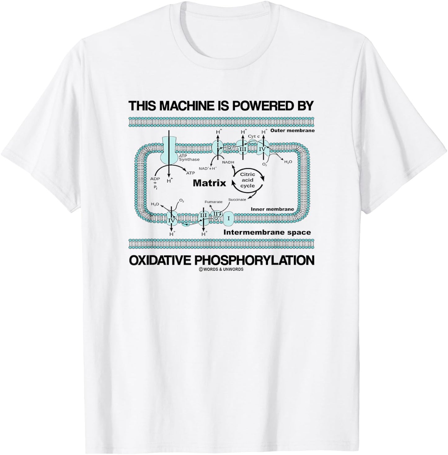 This Machine Is Powered By Oxidative Phosphorylation Humor T-Shirt - T-Shirt | White