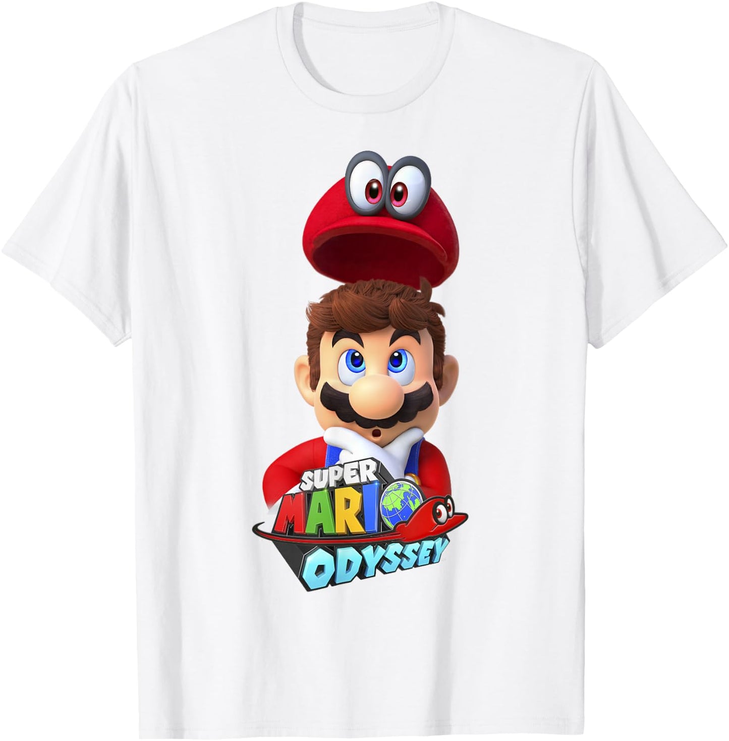 Super Mario Odyssey Game Logo Cappy Mario Graphic T-Shirt - T-Shirt | White